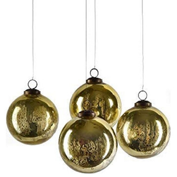 Set of 4 Antique Mercury Glass Balls, Available, 5 Color, Antique Gold
