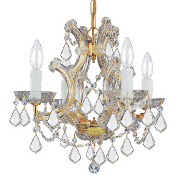 Maria Theresa 4 Light Clear Crystal Gold Mini Chandelier