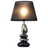 Stacked Chrome and Metallic Blue Stones Ceramic Table Lamp With Black Shade