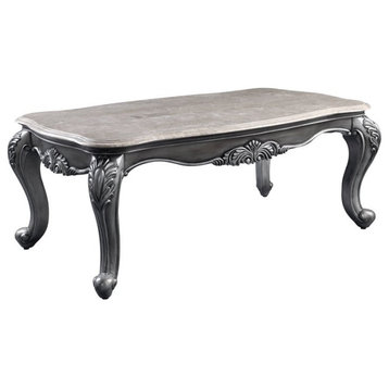 ACME Ariadne Rectangular Marble Top Wooden Coffee Table in Platinum Gray