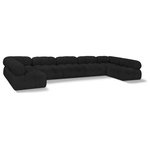 Meridian Furniture - Ames Boucle Fabric U-Shaped Modular Sectional, Black, 7-Piece: 5 Armless Chair, 2 Corner Chair - A - Introduce a touch of modern sophistication to your living area with the exquisite Ames Boucle Fabric Sectional. With plush black boucle fabric and unique design, it will elevate the visual appeal of your living space. This elegant and captivating sectional can be mixed and matched with other pieces from the collection to create an endless array of stunning looks. So, get ready to transform your living area into an inviting and stylish haven with the Ames Boucle Fabric Sectional.