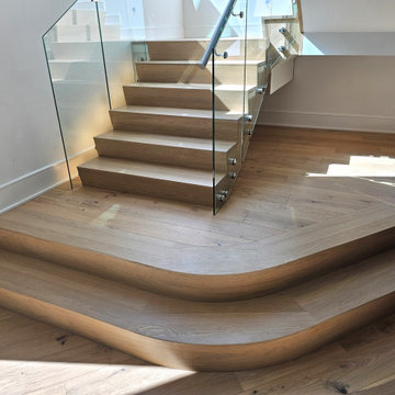 Project #129 | Modern White Oak Staircase with Slanted Risers