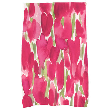 Tulip Blossom Floral Hand Towel, Pink, 18"x30"