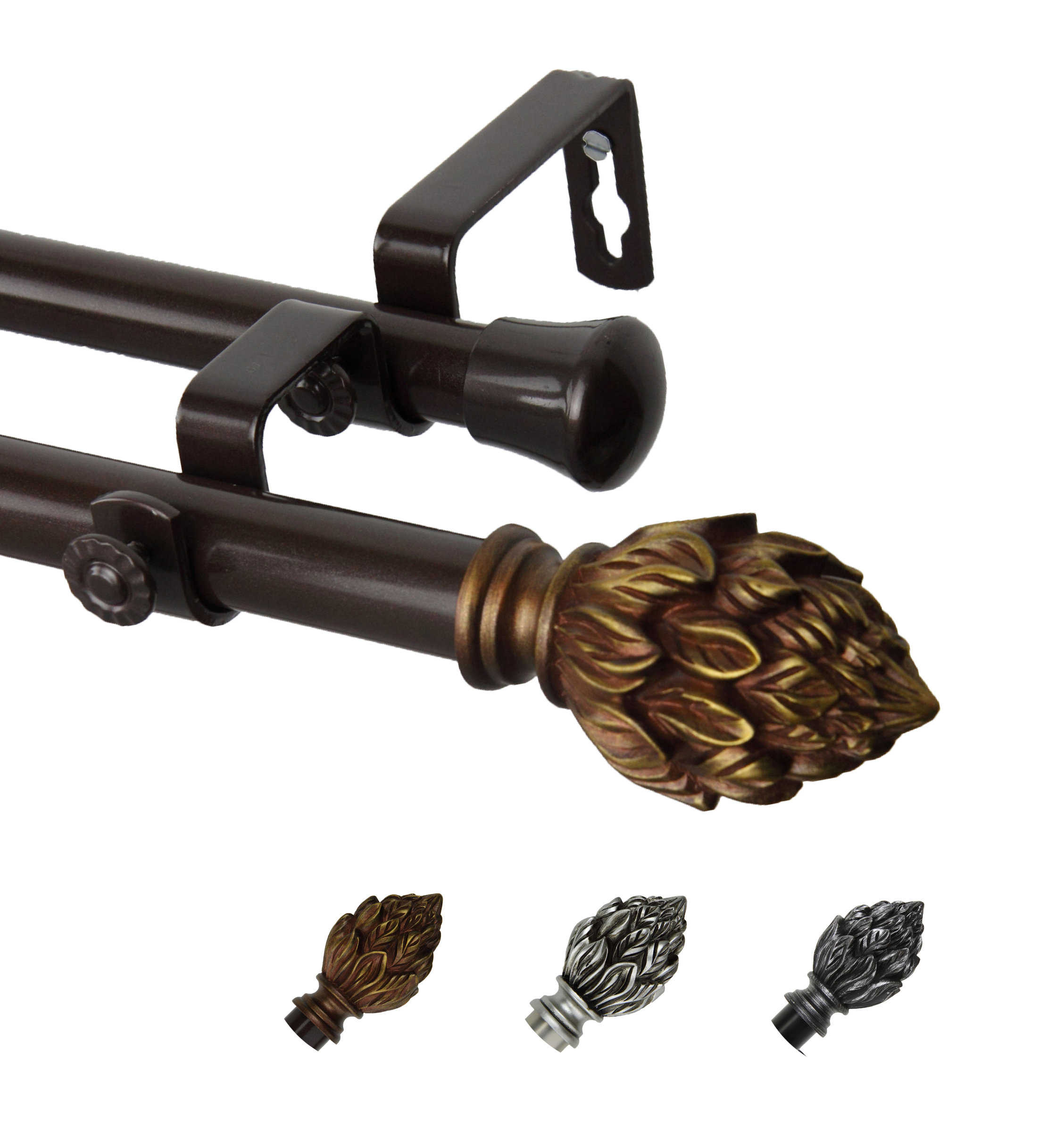 Pine 13/16" Diameter Double Curtain Rod, 66-120" - Traditional
