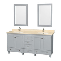 72 inch Double Sink Bathroom Vanity in Grey Finish, Marble Top - Bathroom Vanities And Sink Consoles