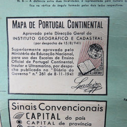 mapa escolar Portugal papel sobre tela. A&ntilde;os 70. - Novelty Signs