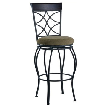 Pemberly Row 24.5" Iron Metal & Fabric Counter Stool in Espresso/Beige
