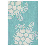 Liora Manne - Capri Turtle Indoor/Outdoor Rug, Aqua, 2'x3' - This hand-hooked area rug features an aqua blue background accented with swimming turtles outlined in white. Tropical and fun, this design will effortlessly compliment any space inside or outside your home. Made in China from a polyester acrylic blend, the Capri Collection is hand tufted to create bright multi-toned detailed designs with a high-quality finish. The material is flatwoven, weather resistant and treated for added fade resistant making this the perfect rug for indoor or outdoor placement. This soft, durable piece is ideal for your patio, sunroom and those high traffic areas such as your entryway, kitchen, dining room and living room. A fresh take on nautical style, these area rugs range in style from coastal to tropical motifs that beautifully accent your home decor. Limiting exposure to rain, moisture and direct sun will prolong rug life.