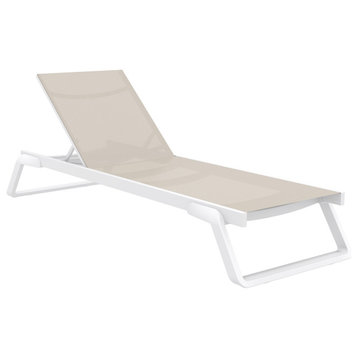 Tropic Sling Chaise Lounge, Set of 2, White Frame Taupe Sling