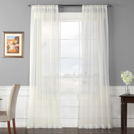 Solid Off White Voile Poly Curtains, Set of 2, 50"x96"