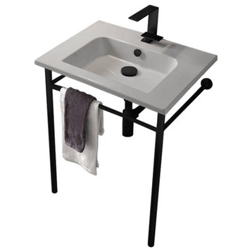 Ceramic Console Sink and Matte Black Stand, One Hole