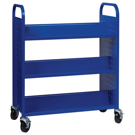 Hirsh Double-sided Mobile Metal 36" W x 7-1/2" D Book Cart Classic Blue