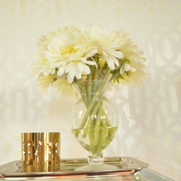 Trellis Stenciled Accent Wall In Metallic Gold