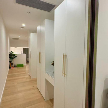 Hallway Built-In Storage Wall – Continuous Concealed Wardrobe & Nook Dressing De