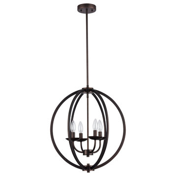 IRONCLAD, Industrial-style 4 Light Rubbed Bronze Ceiling Pendant, 18" Wide
