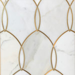 All Marble Tiles - SAMPLE OF Gentle Net Calacatta and Brass Luxury Waterjet Mosaic - SAMPLES ARE A SMALLER PART OF THE ORIGINAL TILE.