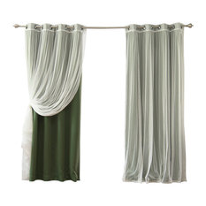 Tulle and Silver Grommet Blackout Mix and Match Curtains, Moss, 84"