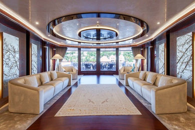 Living room - large transitional formal and open concept medium tone wood floor living room idea in Los Angeles