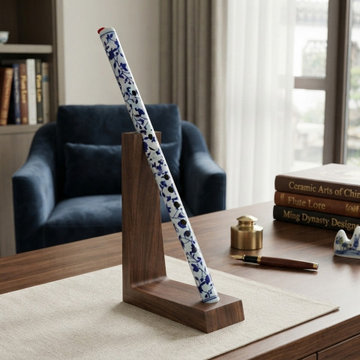 Blue White Porcelain Floral Graphic Flute Shape Tube Display Art ws5039
