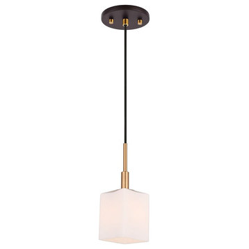 Woodbridge Lighting Langston 1-Light Glass LED Mini-Pendant in Brass/Bronze/Opal