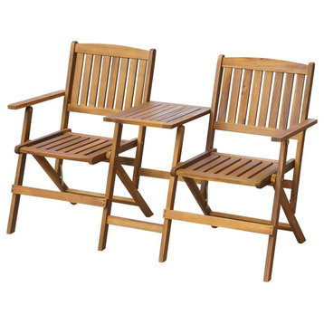 vidaXL Patio Solid Acacia Wood Folding Bench w/ Table Outdoor Garden Chair