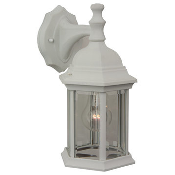 Hex Style 1-Light Wall Lantern, Textured White With Clear Beveled Glass
