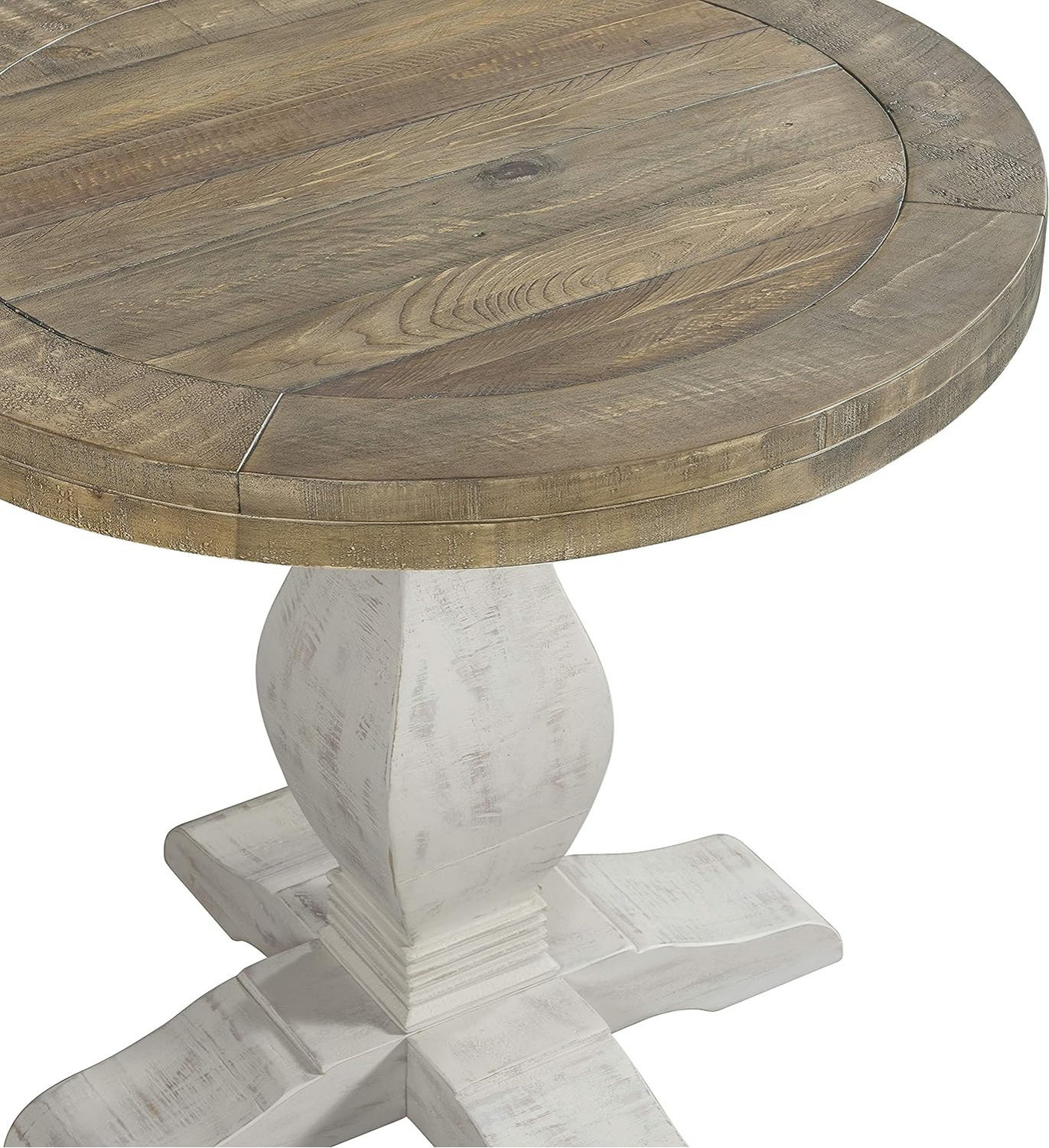 Round Farmhouse End Table With Baluster Pedestal Base and Solid Wood ...