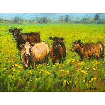 Contemporary Art Cow Study Accent Tile Mural Kitchen Wall Backsplash, 6"x8"