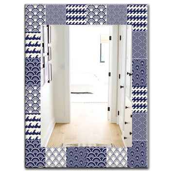 Designart Japanese Ocean Wave Pattern Traditional Frameless Wall Mirror, 24x32
