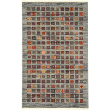 Contemporary Frederica 5'x8' Rectangle Blue Squared Area Rug