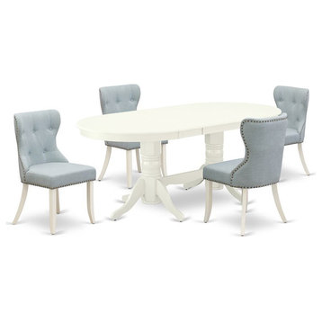 East West Furniture Vancouver 5-piece Wood Dining Set in Linen White/Baby Blue