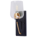 Forte - Forte 5726-01-62 Palmer, 1 Light Wall Sconce - The Palmer wall sconce comes in black finished stePalmer 1 Light Wall  Black/Soft Gold Clea *UL Approved: YES Energy Star Qualified: n/a ADA Certified: n/a  *Number of Lights: 1-*Wattage:75w Medium Base bulb(s) *Bulb Included:No *Bulb Type:Medium Base *Finish Type:Black/Soft Gold