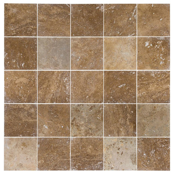 Travertine Tile, 18"x18"x.5", Noce Rustic Honed and Filled- 20 boxes