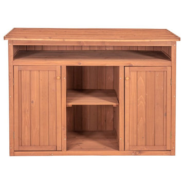 Leisure Season Wood Short Display and Hideaway Storage Cabinet in Medium Brown