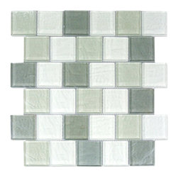 GBM Manufacturing - Geo 12"x12" Textured Glass Square Mosaic Tile,Gray - Mosaic Tile