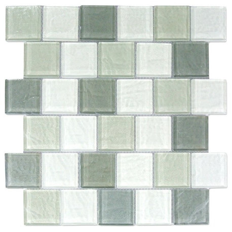 Geo 12"x12" Textured Glass Square Mosaic Tile,Gray, Set of 12