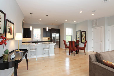 Example of a transitional family room design in Philadelphia