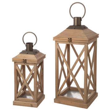 Set of 2 Farmhouse Wooden Lantern, Natural
