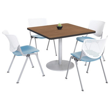 KFI 36" Square Dining Table - Cherry Top - Kool Chairs - White/Sky Blue