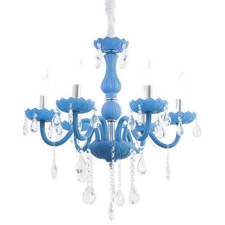 Crystal Multi-color Chandelier with Candles for Kids Bedroom, Blue, 6 Lights