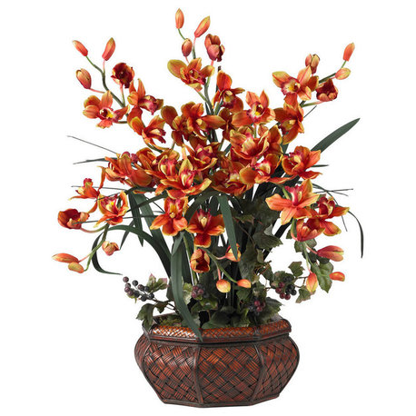 Large Cymbidium Silk Flower Arrangement, Burgundy