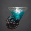 Wall Sconce In Black Copper, 7" Teal Crystal Glass