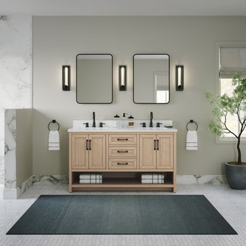 Asher 60" Double Bathroom Vanity in Oak Gray with White Quartz Top
