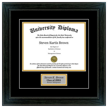 Personalized Single Diploma Frame with Double Matting, Sport Black, 8.5"x11"
