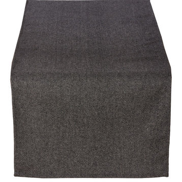 Modern Design Wool and Poly Blend Table Runner, 16"x72", Black Tweed