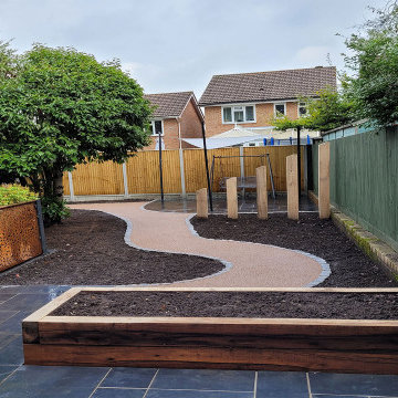 Limestone Patio, Resin Bound Paths, Water Feature, Fencing & Garden Wall
