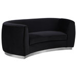 Meridian Furniture - Julian Velvet Upholstered Loveseat, Black, Chrome Base - The Julian Collection by Meridian Furniture. Features beautifully upholstered velvet with a shiny chrome stainless steel base. Using the highest quality velvets this set is sure to stun your guests.