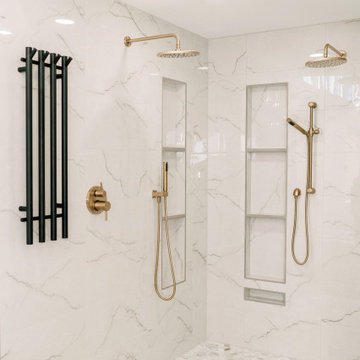 Warm Modern Primary Bathroom Remodel in Olathe