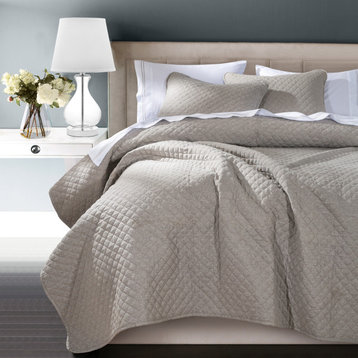 Anna Diamond Quilted Coverlet Set, Full/Queen, Taupe, 3 Piece