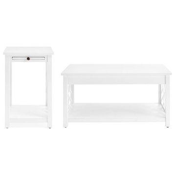 Coventry 36" Wood Coffee Table and End Table with Tray Shelf - White